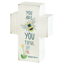 Dicksons You Are BEEYOUtiful Punny Whimsical Design Distressed Finish White 4 x 2.75 MDF Tabletop Cross Shaped Plaque