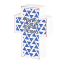 Dicksons Thankful Grateful Blessed, Blue/White 3.88 x 2.75 Inch MDF Wood Tabletop Block Cross Sign Plaque