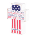 Dicksons American Flag - No Greater Love - John 15:13 Red/White/Blue 3.88 x 2.75 Inch MDF Wood Tabletop Block Cross Sign Plaque