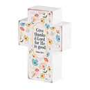 Dicksons Give Thanks To The Lord - Psalm 107:1 Multicolor 3.88 x 2.75 Inch MDF Wood Tabletop Block Cross Sign Plaque