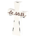 Dicksons Be Still Distressed White Enamel Look 7 inch MDF Tabletop Cross