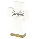 Dicksons Confirmed Encouraging Woodgrain Base Engraved Decorative White 6 x 3 Resin Tabletop Cross