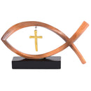 Dicksons Ichthys Ichthus Jesus Fish Dangle Cross - 8 x 4 Inch Brown and Black Resin Tabletop Figurine