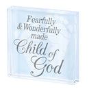 Dicksons Fearfully Wonderfully Made - Child Of God, Blue/Grey 3 x 3 Inch Glass Tabletop Sign Plaque,