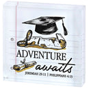 Dicksons Adventure Awaits - Jeremiah 29:11 Philippians 4:13-3 x 3 Inch Black Glass Tabletop Block Sign for Graduation