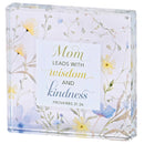 Dicksons Inspirational Christian Tabletop Plaque Block Sign Décor for Home 3 x 3 Inch Glass Floral Mom Wisdom and Kindness