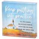 Dicksons Inspirational Christian Tabletop Plaque Block Sign Décor for Home 3 x 3 Inch Glass Church Keep Putting Into Practice