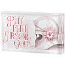 Dicksons Put On The Full Armor Of God Ephesians 6:10-20 Pink Glass Tabletop Block Sign 4 x 2.5 Inch