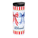 Dicksons Inspirational Patriotic Christian Travel Tumbler Cup, Mug With Leak-Proof Lid 20 Ounce Double-Wall Vacuum Insulated Stainless Steel Coquette American Flag Bows Red White and Blessed