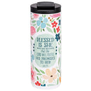 Dicksons Inspirational Christian Travel Tumbler Cup, Mug With Leak-Proof Lid 20 Ounce Double-Wall Vacuum Insulated Stainless Steel Floral Blessed Is She