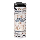 Dicksons Inspirational Christian Travel Tumbler Cup, Mug With Leak-Proof Lid 20 Ounce Double-Wall Vacuum Insulated Stainless Steel You Mustache Me About Jesus