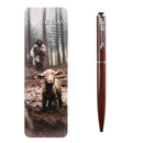 Dicksons He Ran The Good Shepherd Matthew 18 Luke 19 5.5 Inch Brown Metal Ballpoint Ink Pen and Bookmark