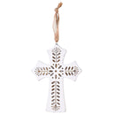 Dicksons Raised Floral Detain Cross with Burlap Hanger, White Wash/Brown 6.25 x 4.75 Inch Resin Wall Art Plaque