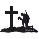 Dicksons Patriotic Christian Wall Hanging Sign Faith and Service Décor 6 x 8.5 Inch Metal Soldier Kneeling at Cross Romans 12:12