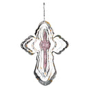 Dicksons Cut Out Cross Shaped Pink and White 15 x 8 Stainless Steel Iridescent Outdoor Porch Deck Balcony Wind Spinner with Hanger