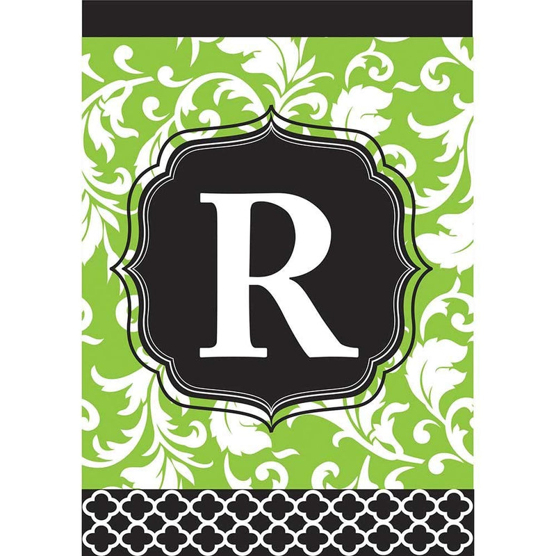 Monogram R Filigree Green and Black Shield 18 x 13 Rectangular Double Applique Small Garden Flag
