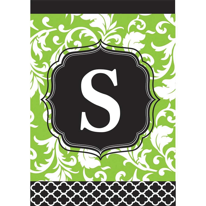 Monogram S Filigree Green and Black Shield 18 x 13 Rectangular Double Applique Small Garden Flag