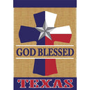God Blessed Texas Cross Barn Star 18 x 13 Rectangular Burlap Double Applique Small Garden Flag