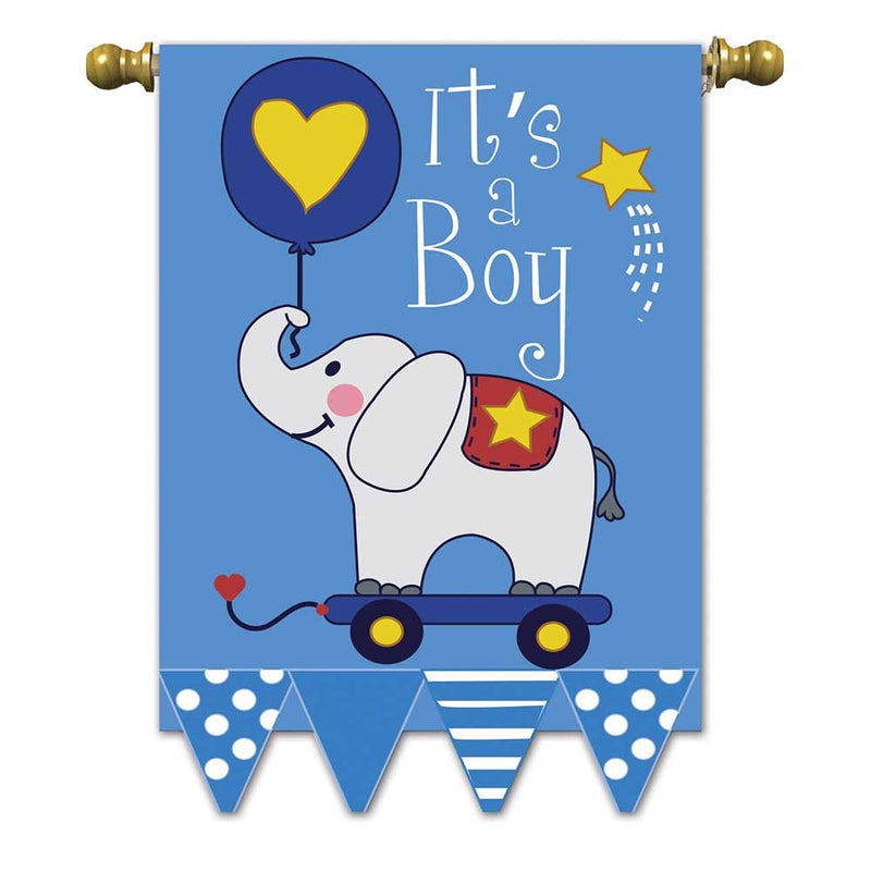 Itðs a Boy Elephant Skateboard on Blue 18 x 13 Rectangular Double Applique Small Garden Flag