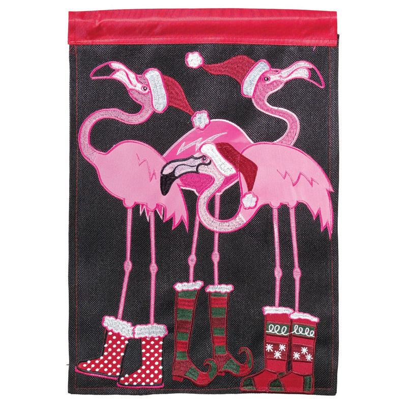 Christmas Santa Hat and Boots Flamingos 18 x 13 Rectangular Double Applique Small Garden Flag