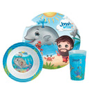 Jonah and Whale Ocean Blue 4 x 8 Melamine Serving Plate Bowl Cup Set 3