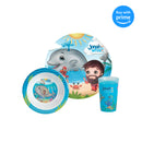 Jonah and Whale Ocean Blue 4 x 8 Melamine Serving Plate Bowl Cup Set 3