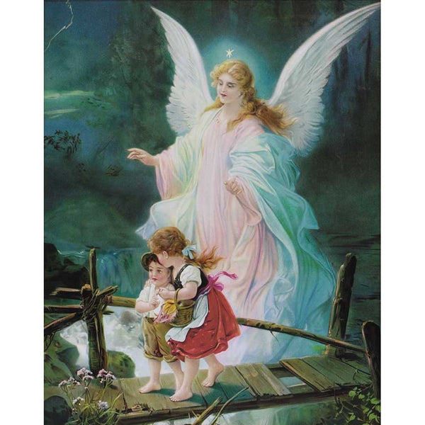 Dicksons Guardian Angel Watching Over Children Bright Blue 12 x 16 Wood Wall Sign Plaque