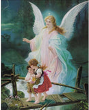 Dicksons Guardian Angel Watching Over Children Bright Blue 16 x 20 Wood Wall Sign Plaque