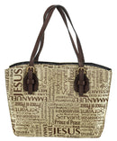 Dicksons Brown Purse Fashion Jacquard Fabric Zippered Bible Cover Case with Shoulder Carry Handles, X-Large