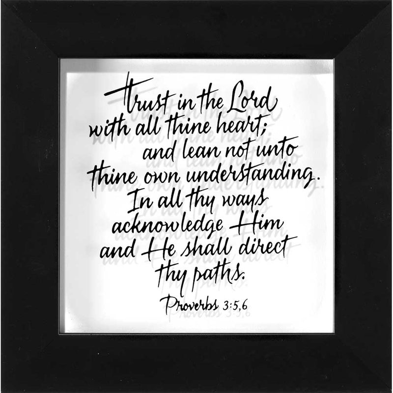 Trust in The Lord Calligraphy Glass 6 x 6 Wood Framed Wall Sign Plaque