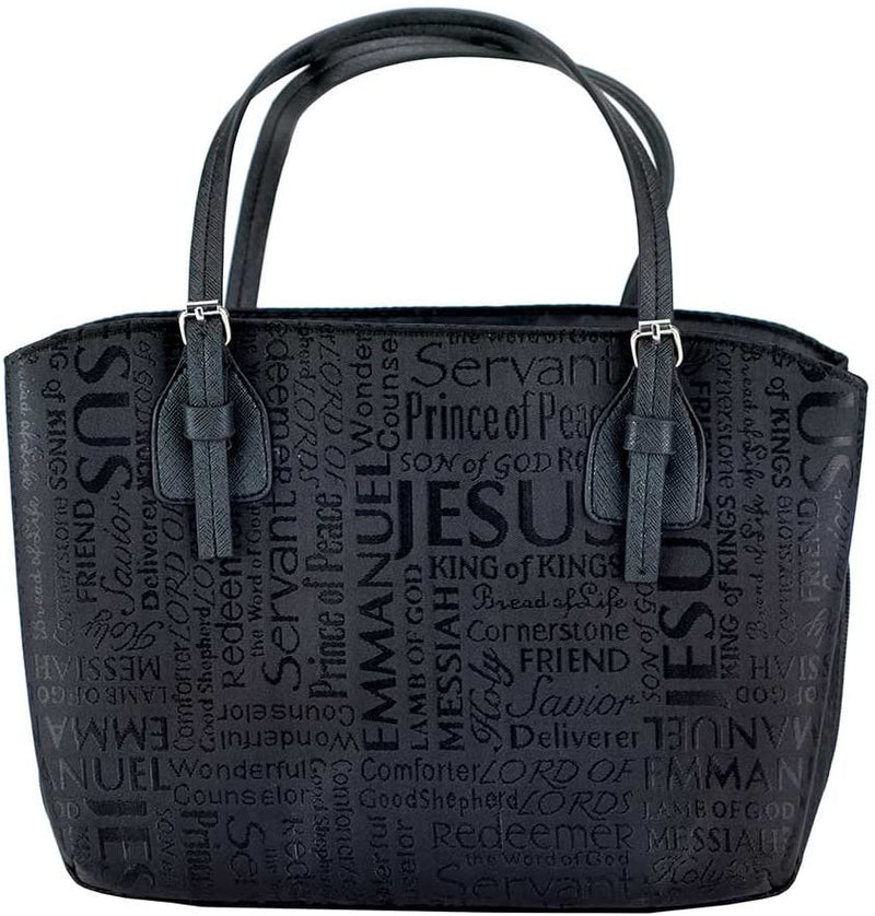 Black Purse Fashion Jacquard Fabric Bible Cover Case with Handle X-Large