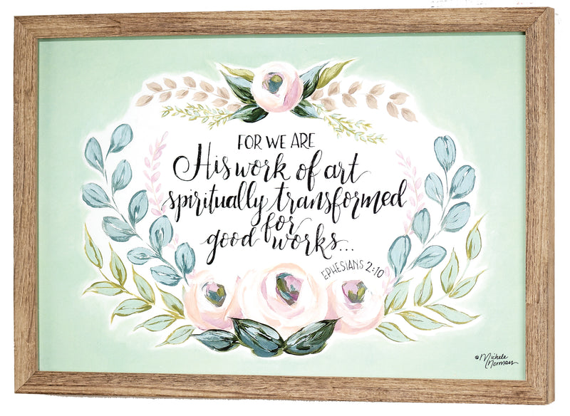 His Work Spiritually Transformed Pastel Floral 19.25 x 13.25 Wood Decorative Tabletop Sign
