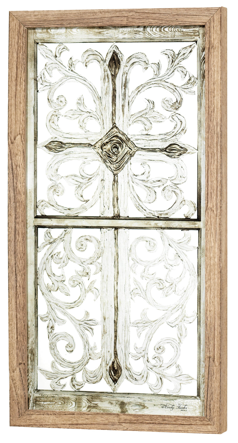 Ornate White Cross 10.25 x 19.25 Wood Decorative Wall and Tabletop Sign Plaque