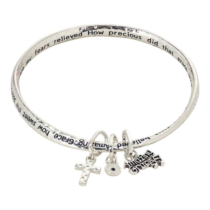 Dicksons Amazing Grace Note Cross Mobius Silver Plated One Size Metal Bangle Bracelet