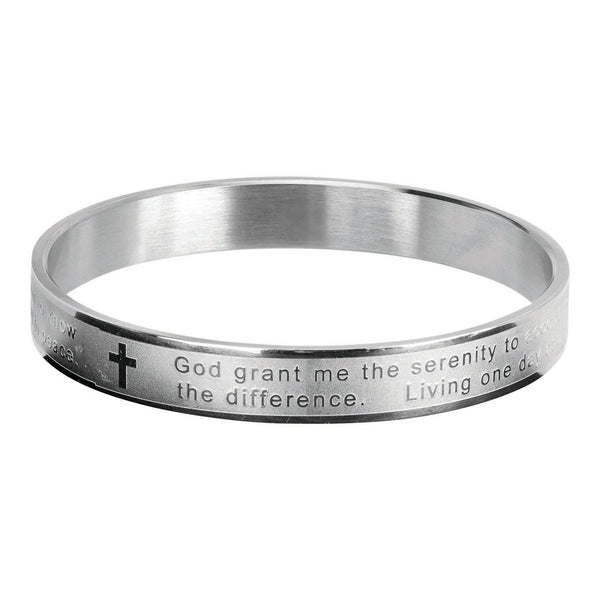 Dicksons Serenity Prayer Cross Silver Plated One Size Stainless Steel Bangle Bracelet