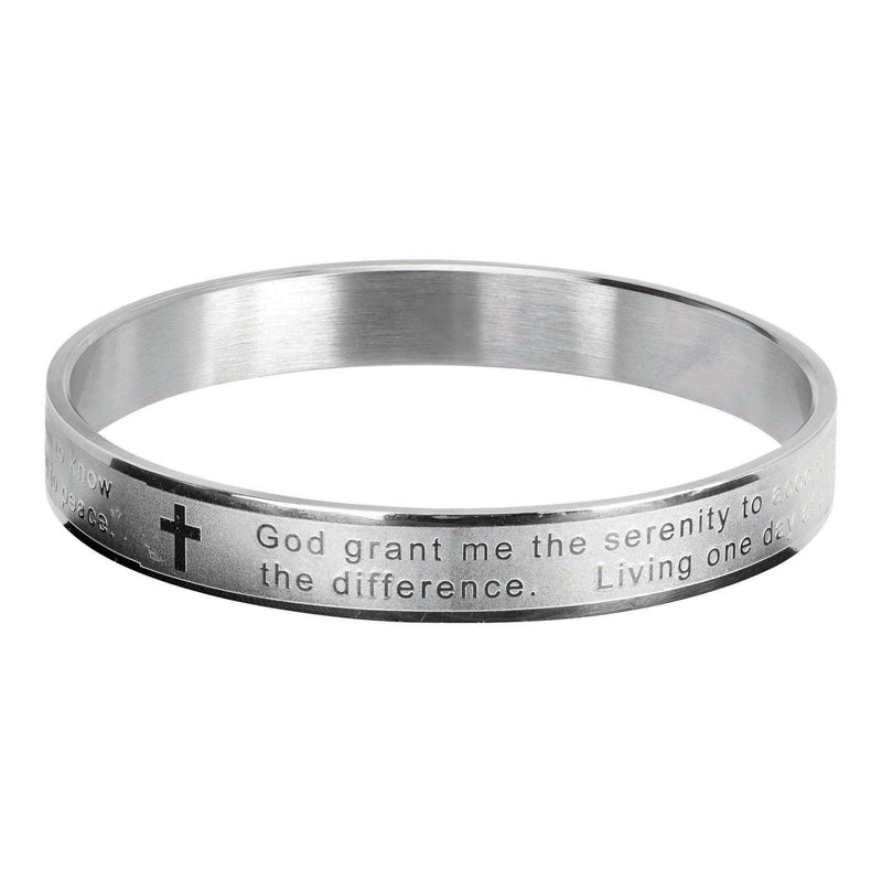Dicksons Serenity Prayer Cross Silver Plated One Size Stainless Steel Bangle Bracelet