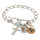 Dicksons Walk by Faith Cross Faux Pearl Silver Plated One Size Metal Chain Link Bracelet