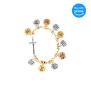 Dicksons Ten Commandments Cross with Charms Silver-Plated Women's Stretch Bangle Bracelet