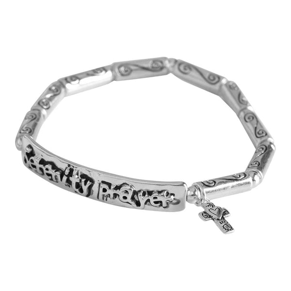 Dicksons Serenity Prayer Bar with Cross Silver-Plated Women's Stretch Bangle Bracelet