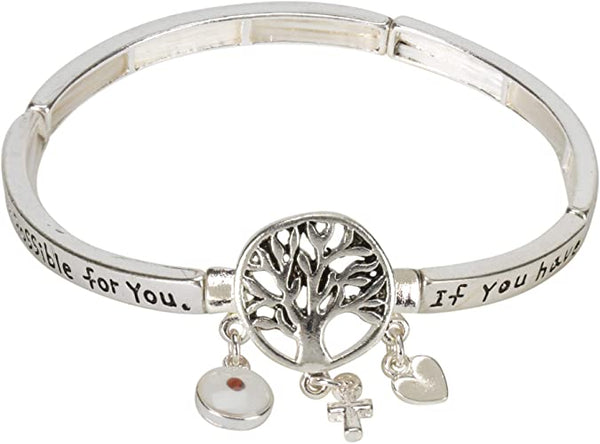 Dicksons Faith of a Mustard Seed Tree of Life Women's Tile Stretch Silver-Plated Charm Bracelet