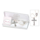 Dicksons To My Godmother Thank You 23 Inch Silver Plated Crystal Clear 7 mm Beaded Rosary in Jewelry Gift Box