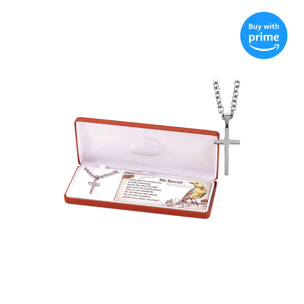 Dicksons My Special Godfather Mens Stainless Steel 24 inch Pendant Cross Necklace