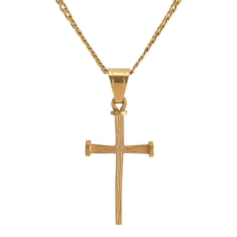 Dicksons Joshua 1:9 Nail Cross Men's 24 Inch Gold Tone Stainless Steel Pendant Necklace in Jewelry Box with Sentiment Card