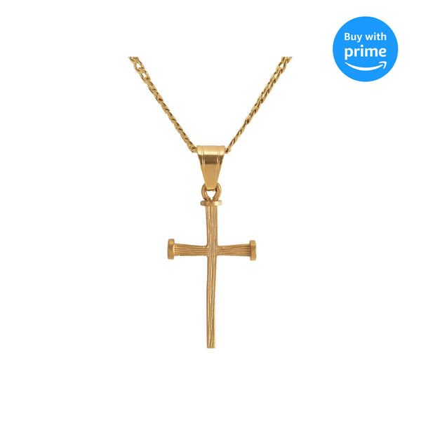 Dicksons Joshua 1:9 Nail Cross Men's 24 Inch Gold Tone Stainless Steel Pendant Necklace in Jewelry Box with Sentiment Card