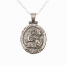 Dicksons Saint Francis of Assisi Pray for Us Engraved Pendant 18 Inch Oval Silver Oxidized Pewter Neckace in Jewelry Box with Prayer Card