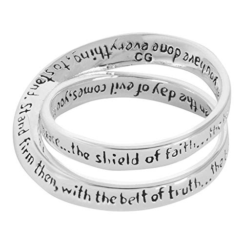 Ephesians 6:13 Silver Plated Women's Double Mobius Ring Size 8