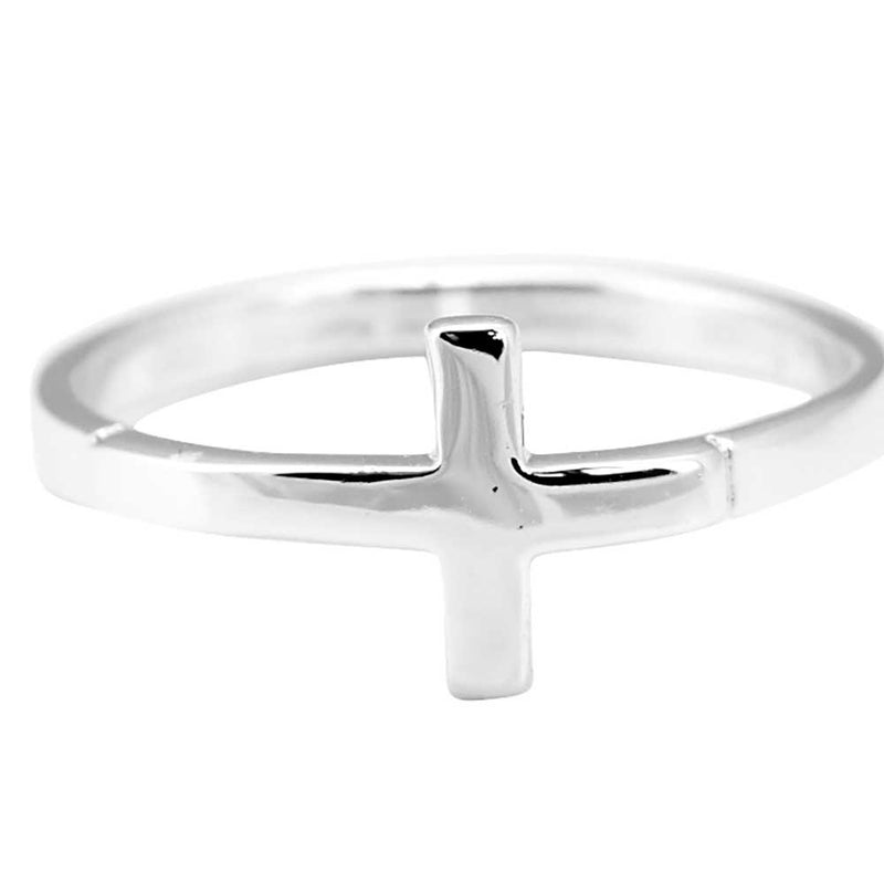 Dicksons Horizontal Cross Brushed Silver-Plated Inspirational Ring Size 7