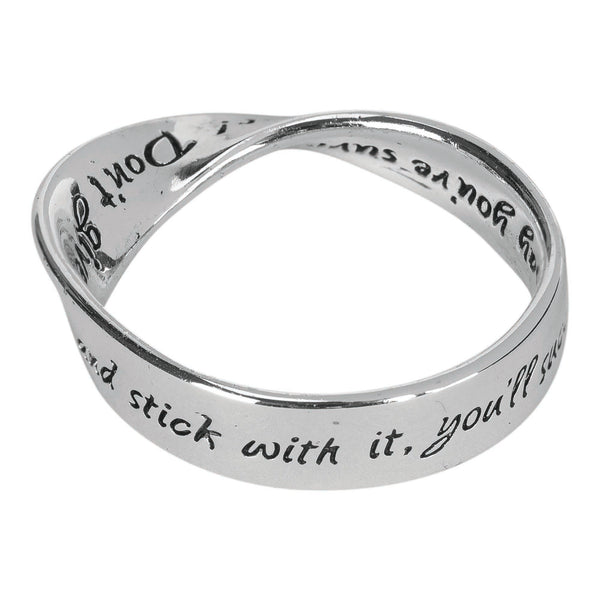 Dicksons You'll Succeed If You Don't Quit Endless Script Women's Size 6 Silver Tone Metal Plated Mobius Ring