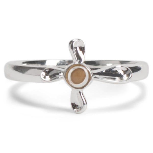 Dicksons Mustard Seed Petal Cross Silver Plated Size 6 Stainless Steel Ring