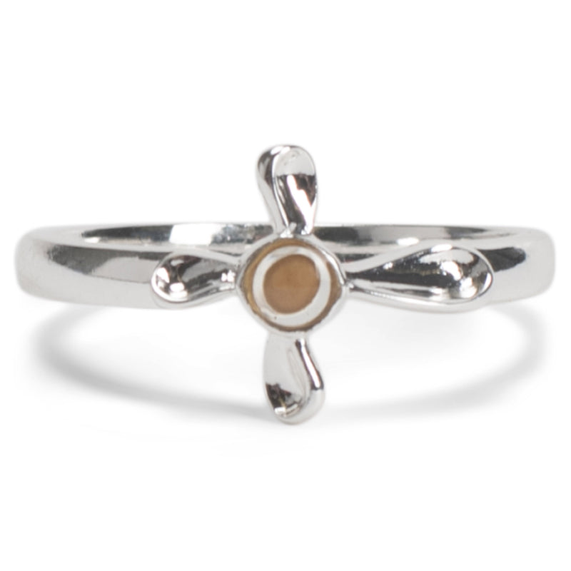 Dicksons Mustard Seed Petal Cross Silver Plated Size 7 Stainless Steel Ring